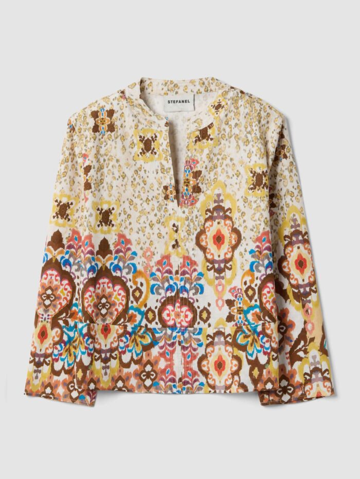 STEFANEL Regular-fit linen and cotton blend shirt with multicolor pattern - Image 6