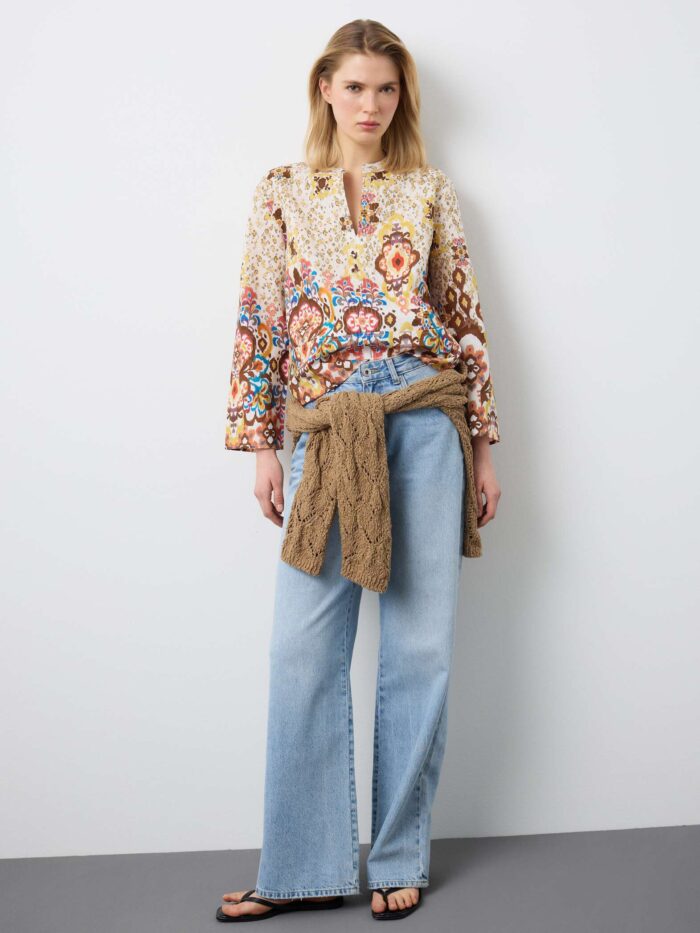 STEFANEL Regular-fit linen and cotton blend shirt with multicolor pattern - Image 3