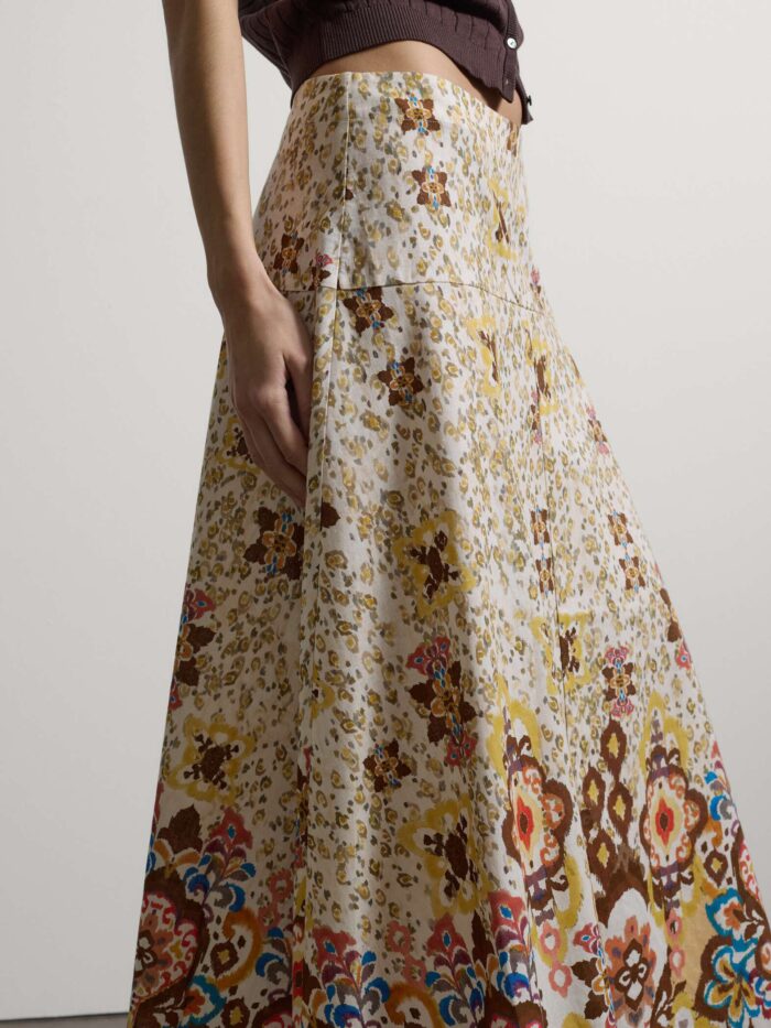 STEFANEL Long skirt in linen and cotton blend with multicolored pattern, regular fit - Image 2