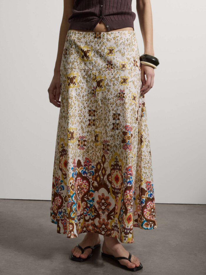 STEFANEL Long skirt in linen and cotton blend with multicolored pattern, regular fit - Image 3