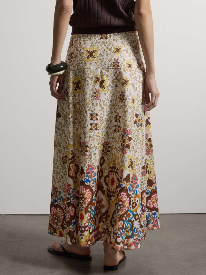 STEFANEL Long skirt in linen and cotton blend with multicolored pattern, regular fit - Image 4