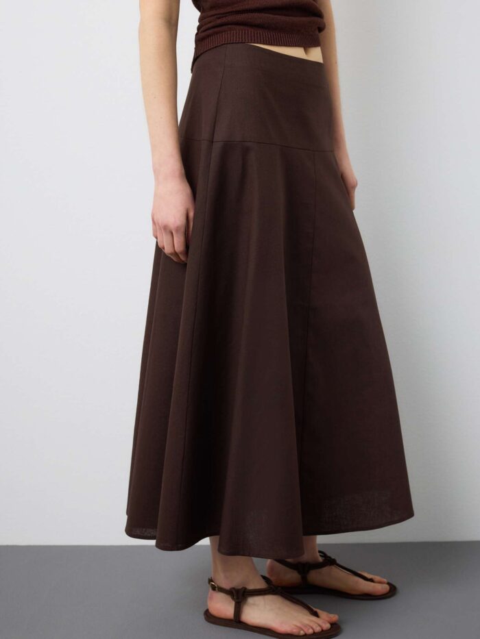 STEFANEL Long skirt in linen and cotton blend, regular fit Brown - Image 2