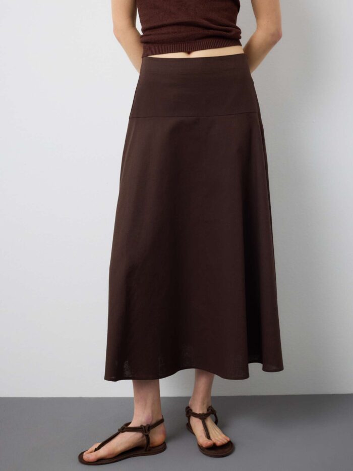 STEFANEL Long skirt in linen and cotton blend, regular fit Brown - Image 3
