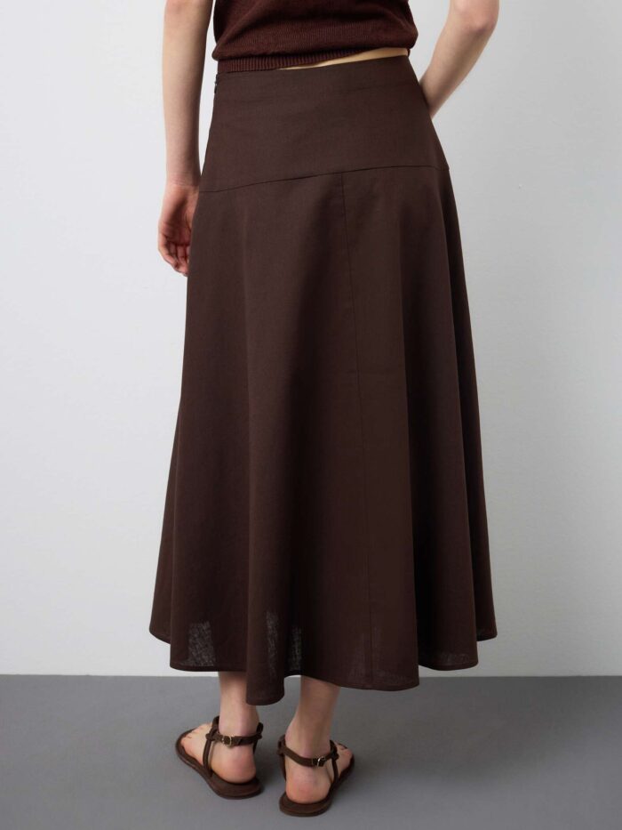 STEFANEL Long skirt in linen and cotton blend, regular fit Brown - Image 4