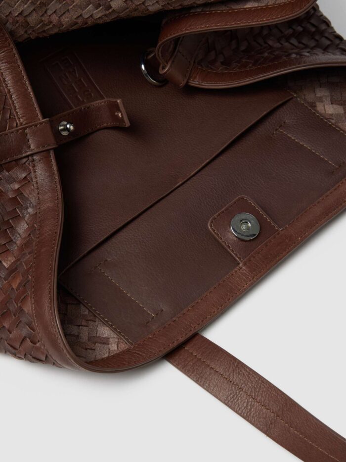 STEFANEL genuine leather bag with woven workmanship Brown - Image 3