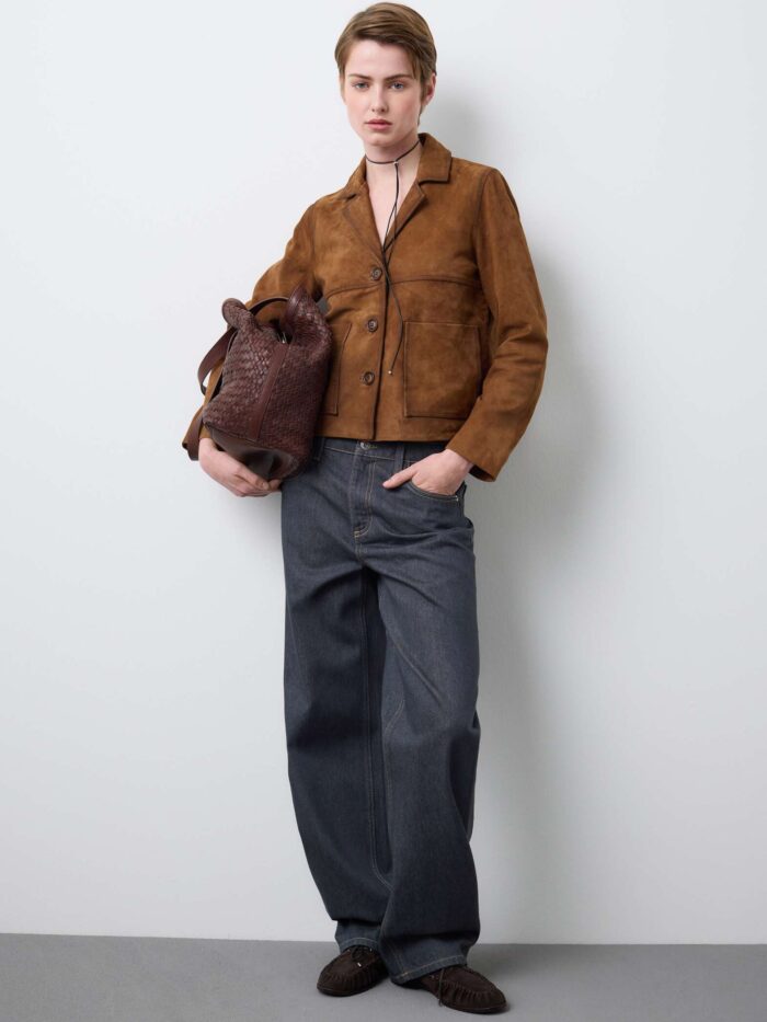 STEFANEL genuine leather bag with woven workmanship Brown - Image 4