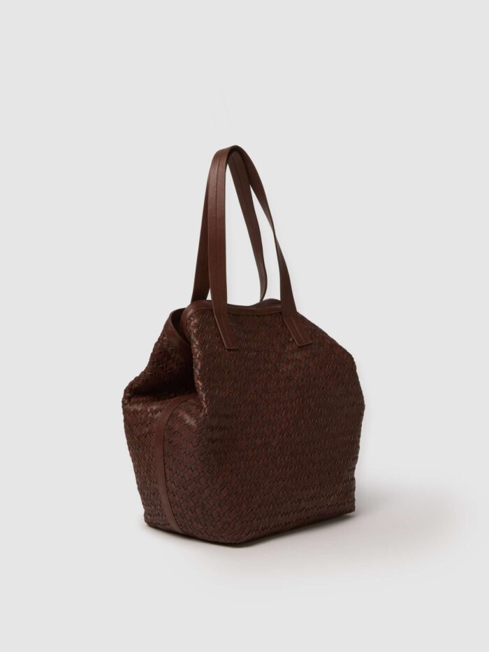 STEFANEL genuine leather bag with woven workmanship Brown - Image 2