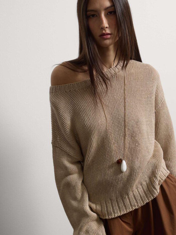 STEFANEL Regular fit pure linen sweater Beige - Image 2