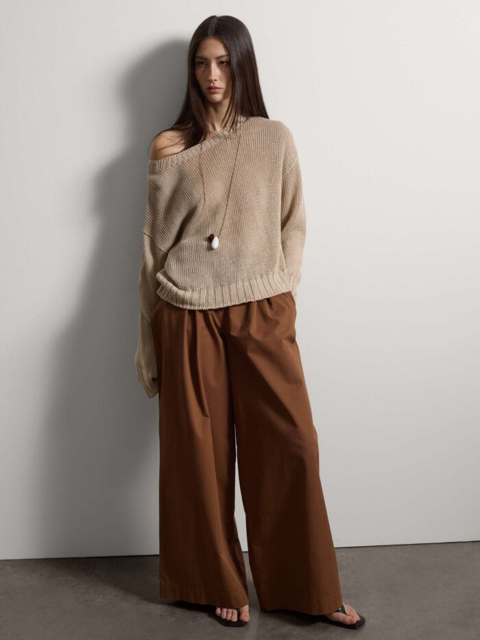 STEFANEL Regular fit pure linen sweater Beige - Image 3