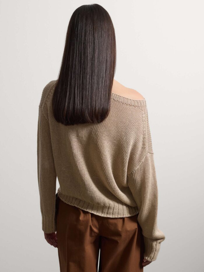 STEFANEL Regular fit pure linen sweater Beige - Image 4