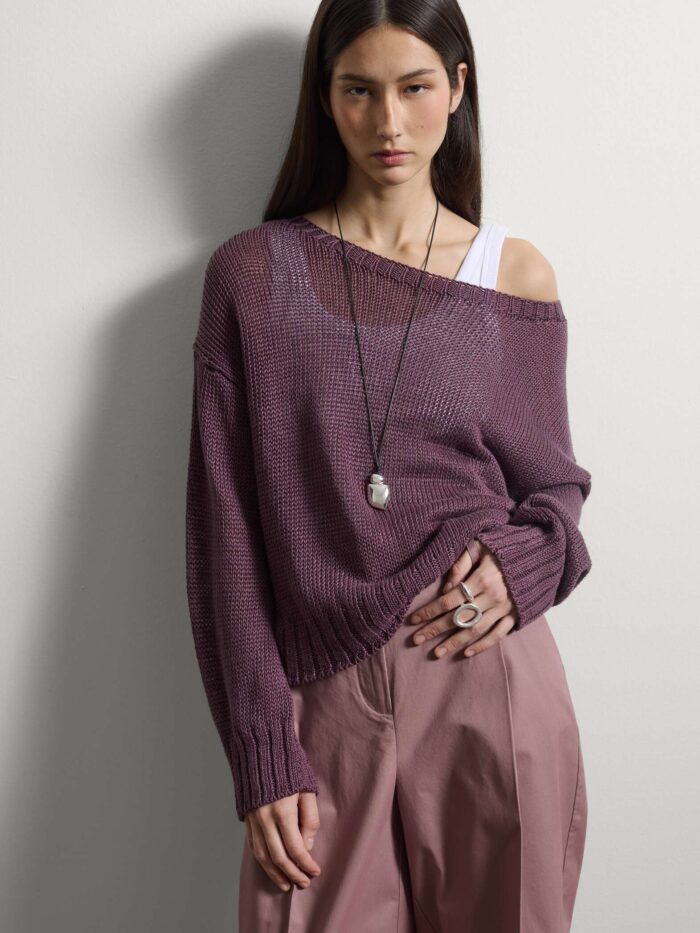 STEFANEL Regular fit pure linen sweater Purple - Image 2
