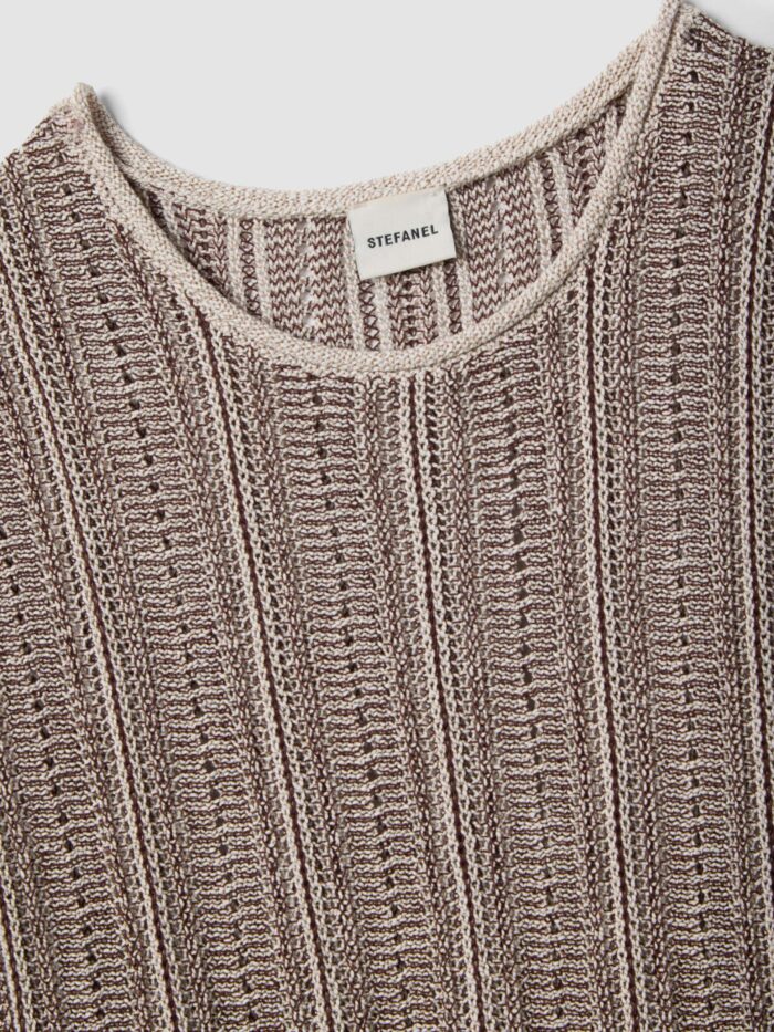 STEFANEL Regular fit striped cotton blend tank top White/brown - Image 4