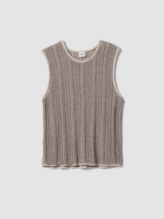 STEFANEL Regular fit striped cotton blend tank top White/brown - Image 5