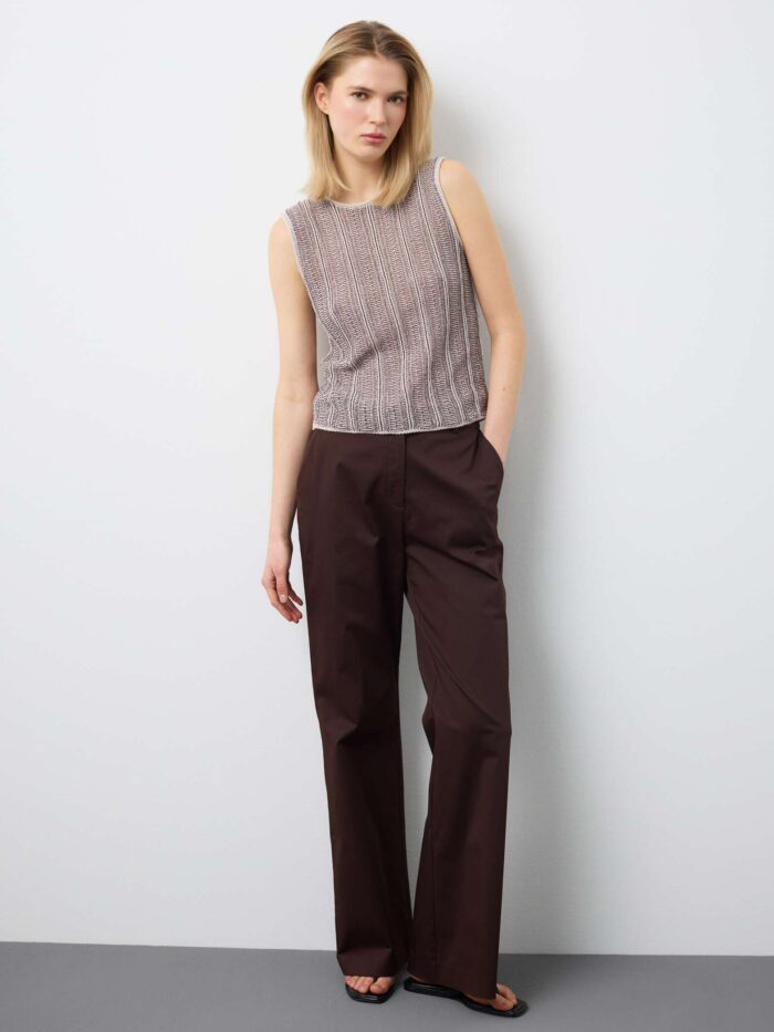 STEFANEL Regular fit striped cotton blend tank top White/brown - Image 6