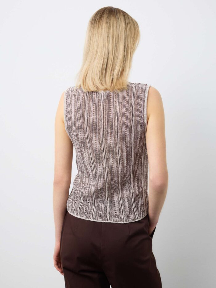 STEFANEL Regular fit striped cotton blend tank top White/brown - Image 3