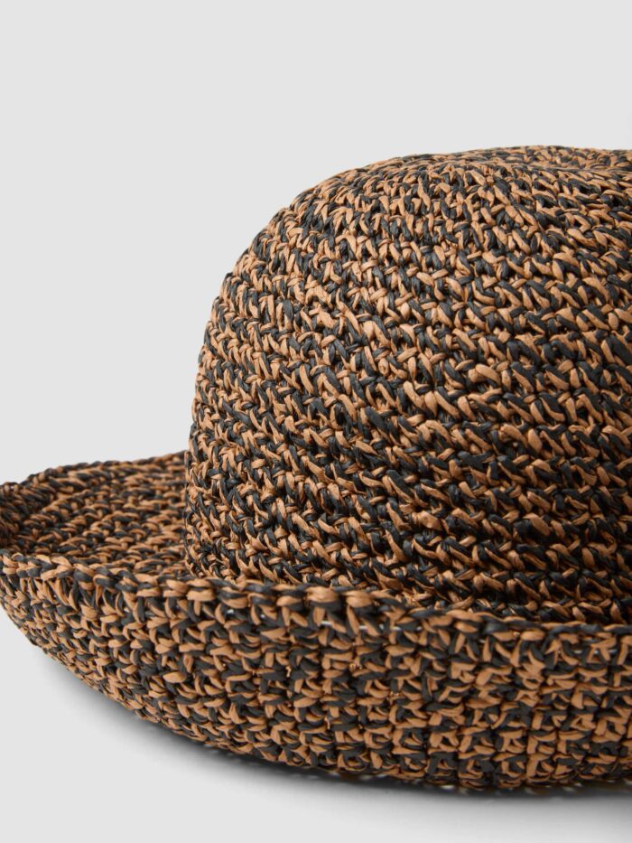 STEFANEL Cloche hat in pure paper fabric Black/brown - Image 2