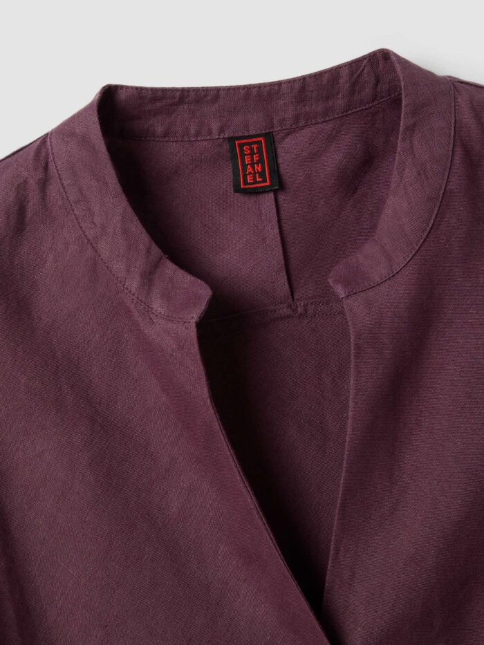 STEFANEL Slim-fit pure linen shirt with mandarin collar Purple - Image 5