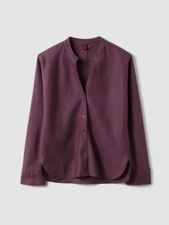 STEFANEL Slim-fit pure linen shirt with mandarin collar Purple - Image 6
