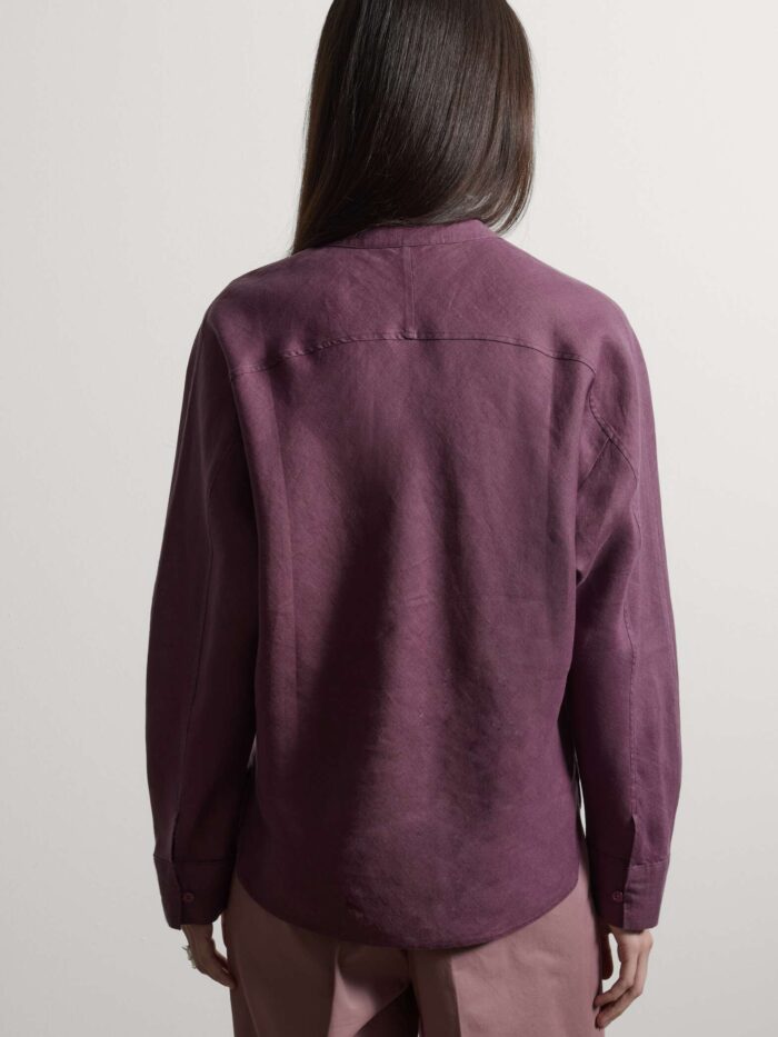 STEFANEL Slim-fit pure linen shirt with mandarin collar Purple - Image 4