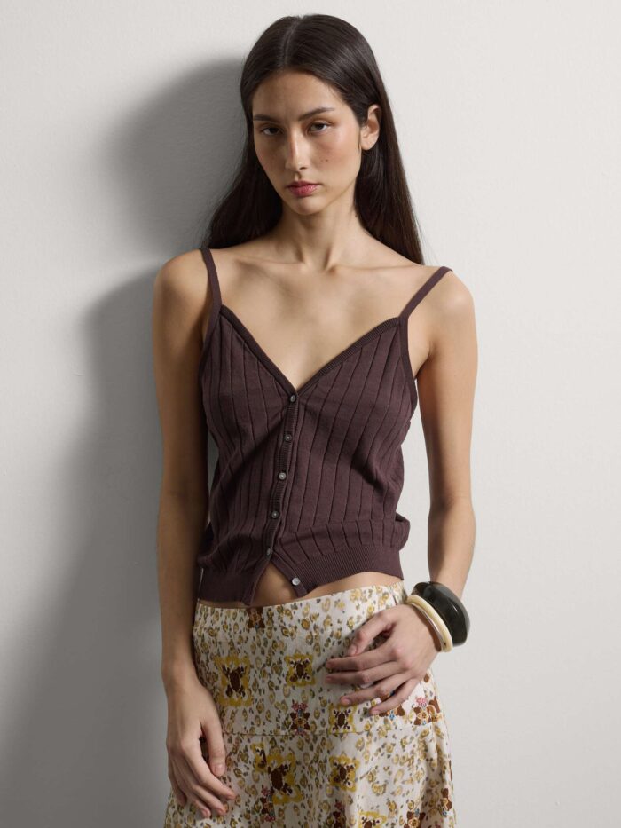 STEFANEL Regular fit pure cotton top with buttons Brown - Image 2