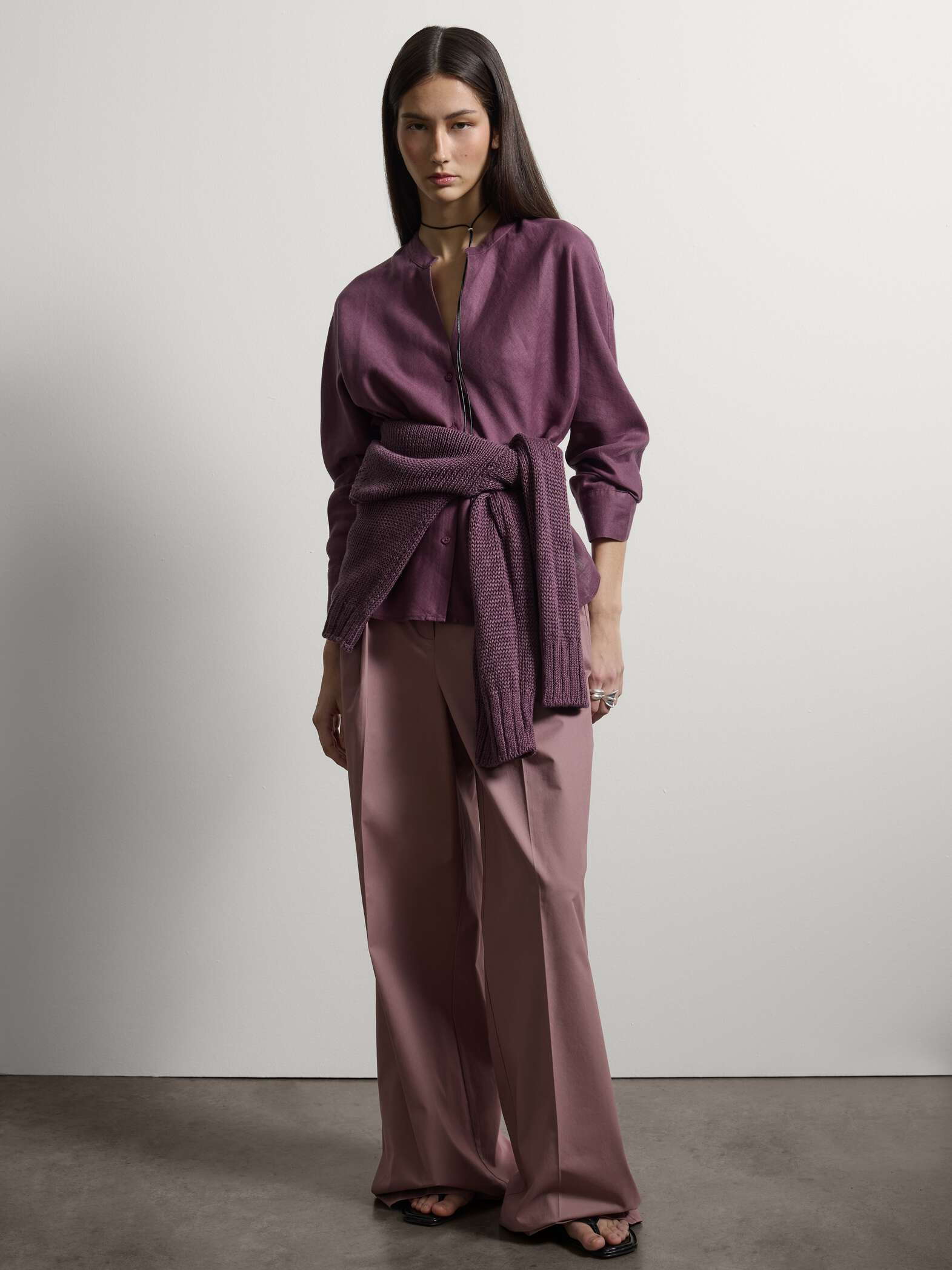 003570829_SL STEFANEL Wide-leg pure cotton trousers Pink - Image 1