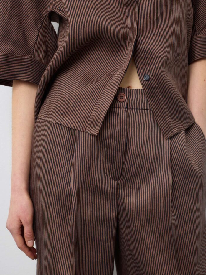 STEFANEL Regular fit striped linen blend trousers Brown - Image 3