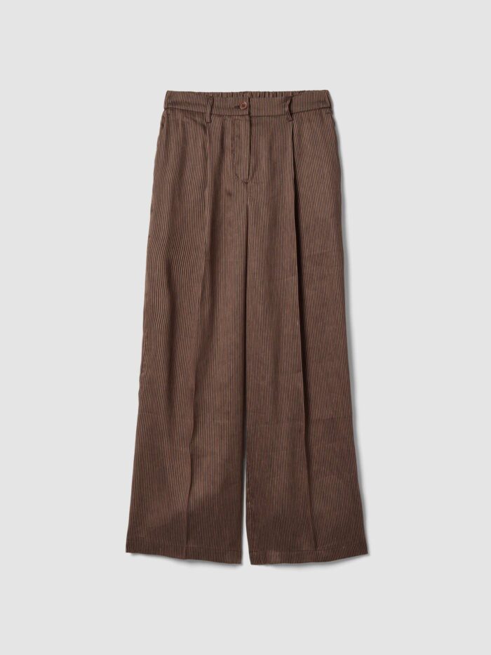 STEFANEL Regular fit striped linen blend trousers Brown - Image 6