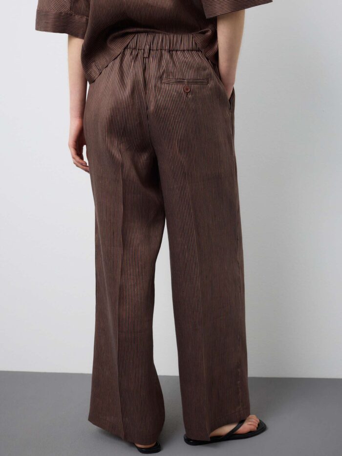 STEFANEL Regular fit striped linen blend trousers Brown - Image 4