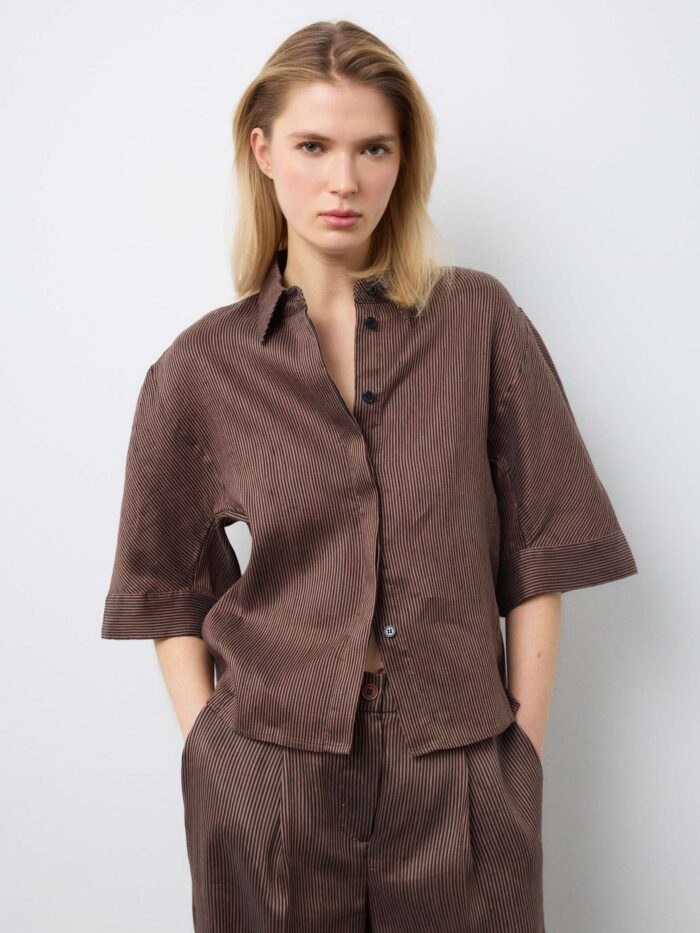 STEFANEL Oversized fit linen blend shirt Brown - Image 2