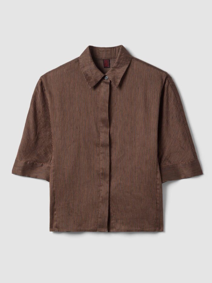 STEFANEL Oversized fit linen blend shirt Brown - Image 6