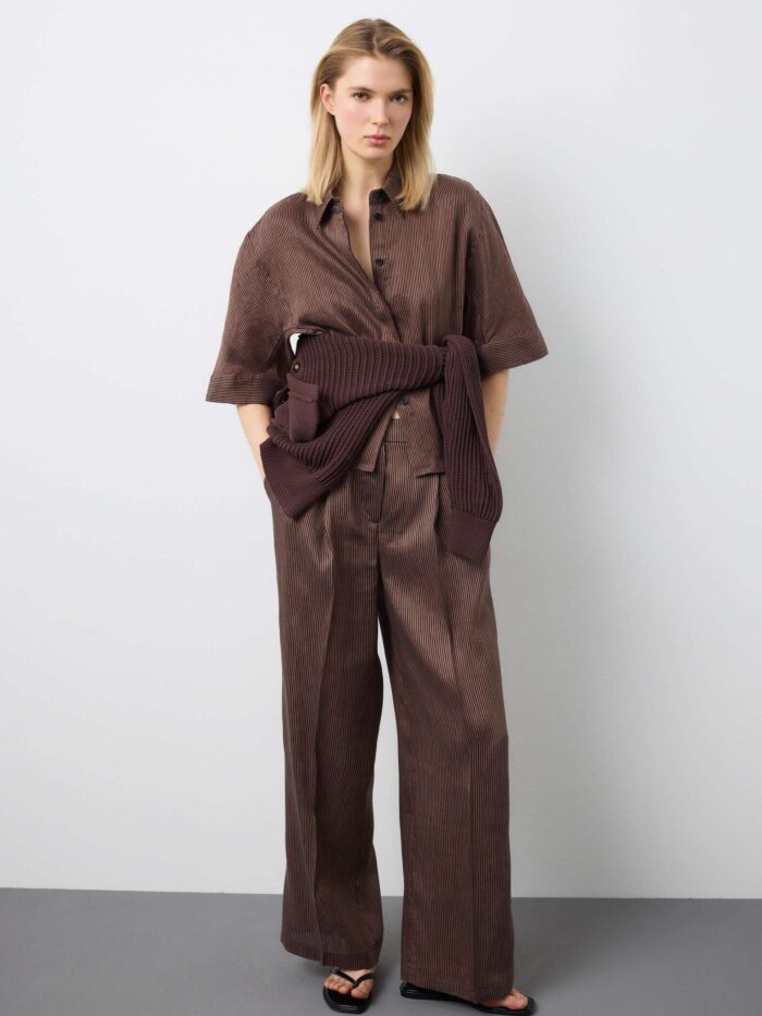 STEFANEL Oversized fit linen blend shirt Brown - Image 3