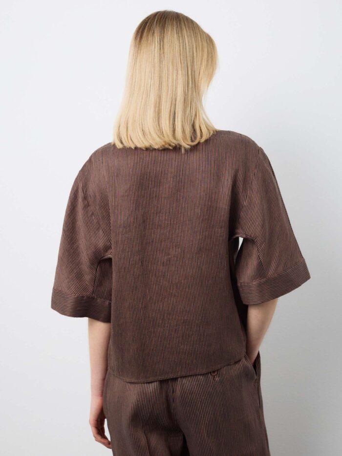 STEFANEL Oversized fit linen blend shirt Brown - Image 4