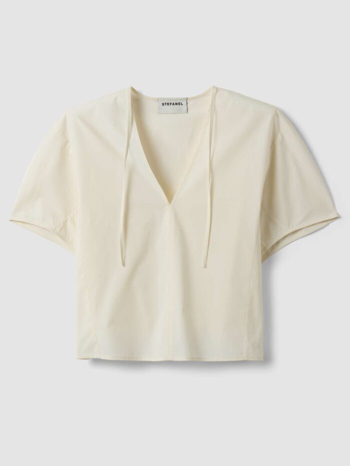 STEFANEL Regular-fit pure cotton blouse with V-neck White - Image 5