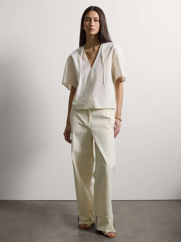 STEFANEL Regular-fit pure cotton blouse with V-neck White - Image 3