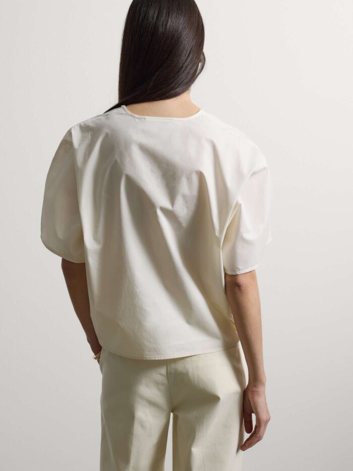 STEFANEL Regular-fit pure cotton blouse with V-neck White - Image 4