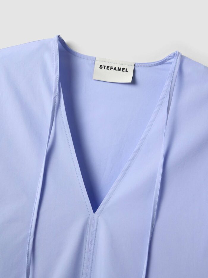 STEFANEL Regular-fit pure cotton blouse with V-neck Light blue - Image 5