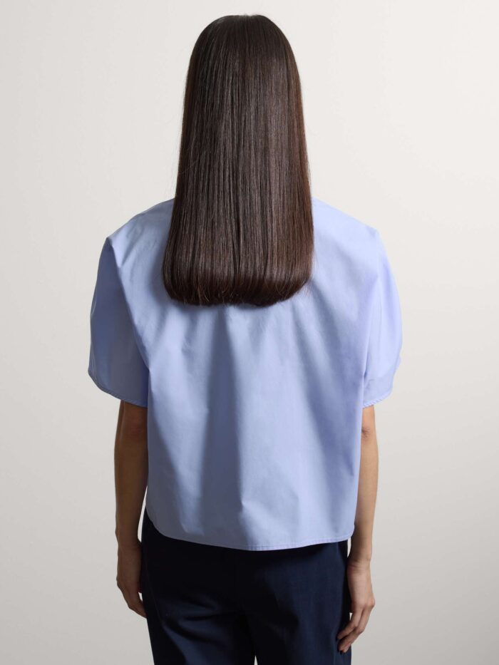 STEFANEL Regular-fit pure cotton blouse with V-neck Light blue - Image 4