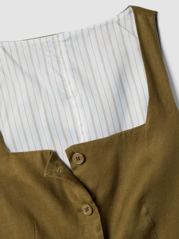 STEFANEL Regular-fit stretch linen and viscose blend vest Olive - Image 4