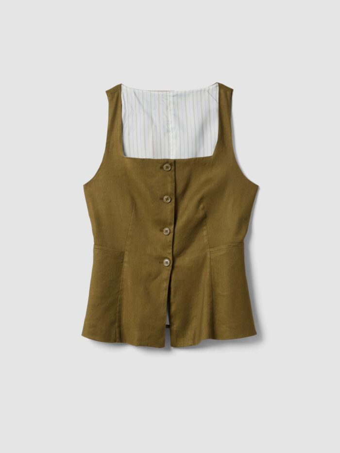 STEFANEL Regular-fit stretch linen and viscose blend vest Olive - Image 6