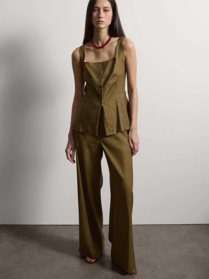 STEFANEL Regular-fit stretch linen and viscose blend vest Olive - Image 5