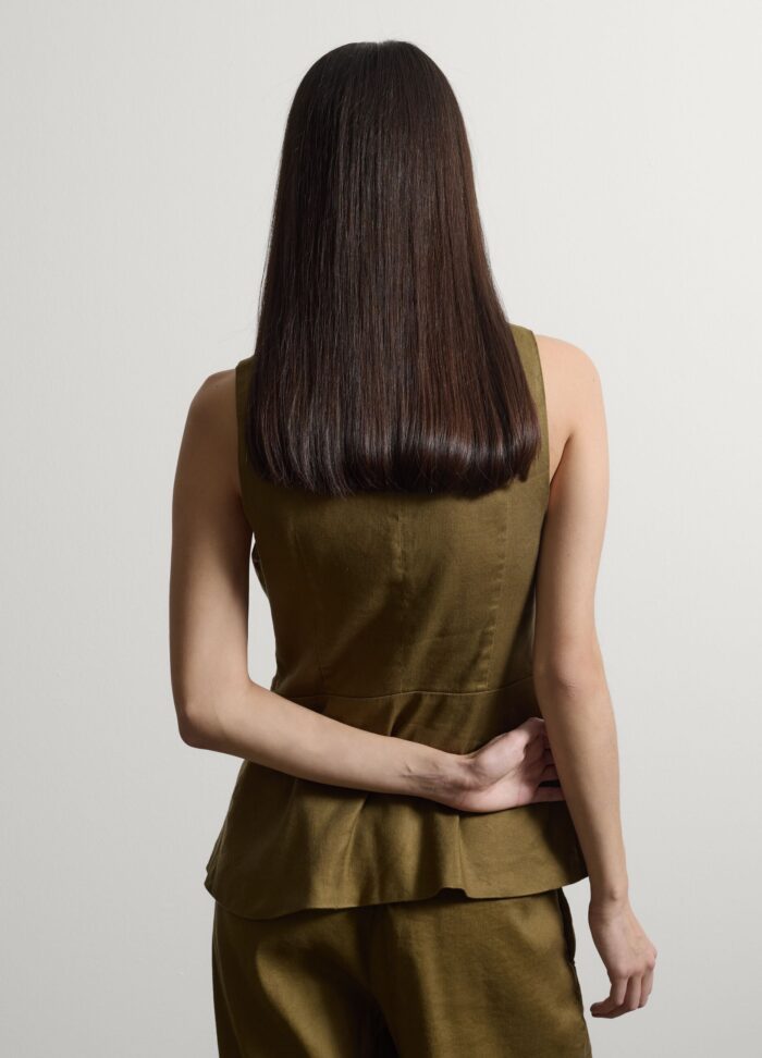 STEFANEL Regular-fit stretch linen and viscose blend vest Olive - Image 3