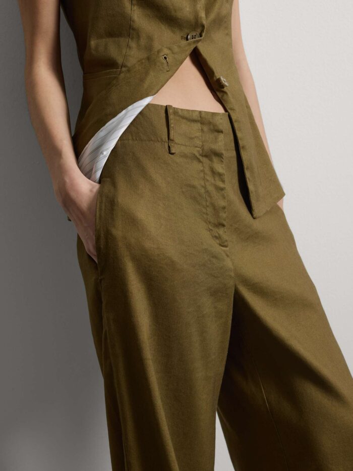 STEFANEL Regular-fit stretch linen and viscose blend trousers Olive - Image 3