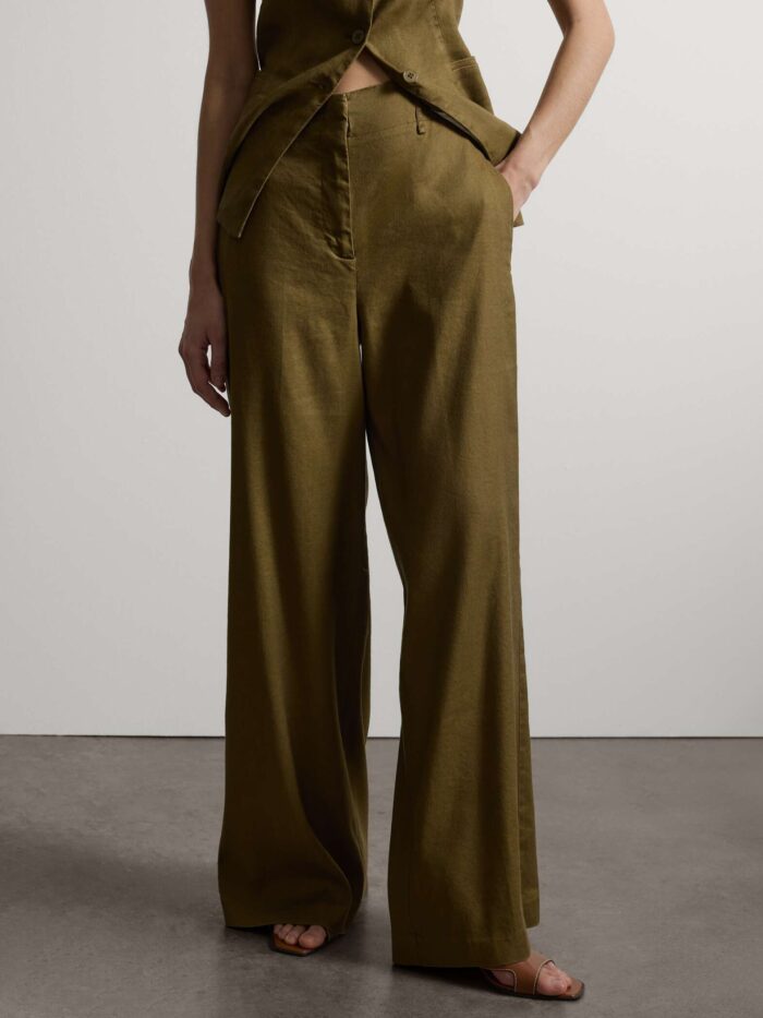 STEFANEL Regular-fit stretch linen and viscose blend trousers Olive - Image 2