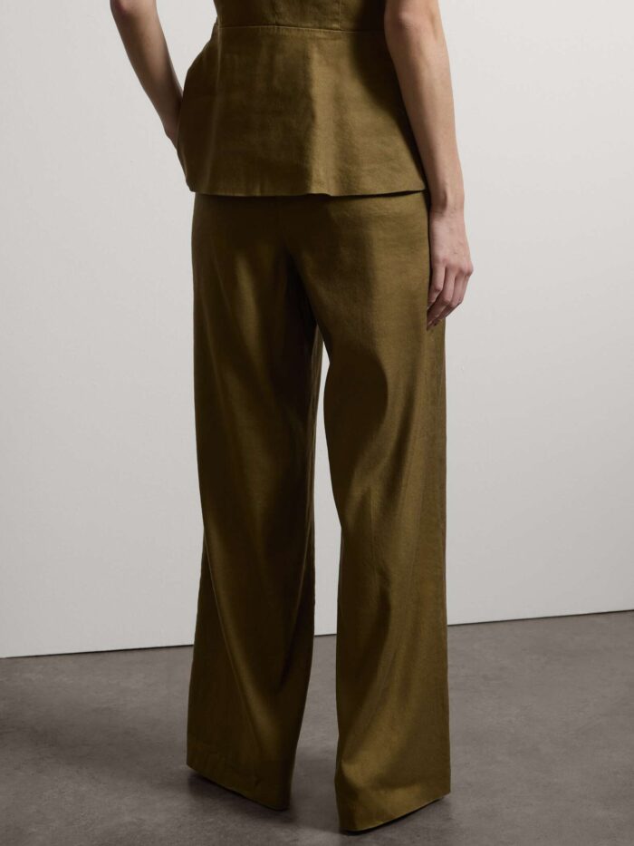 STEFANEL Regular-fit stretch linen and viscose blend trousers Olive - Image 4