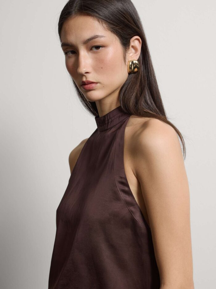 STEFANEL Regular fit sleeveless viscose blend blouse Brown - Image 2