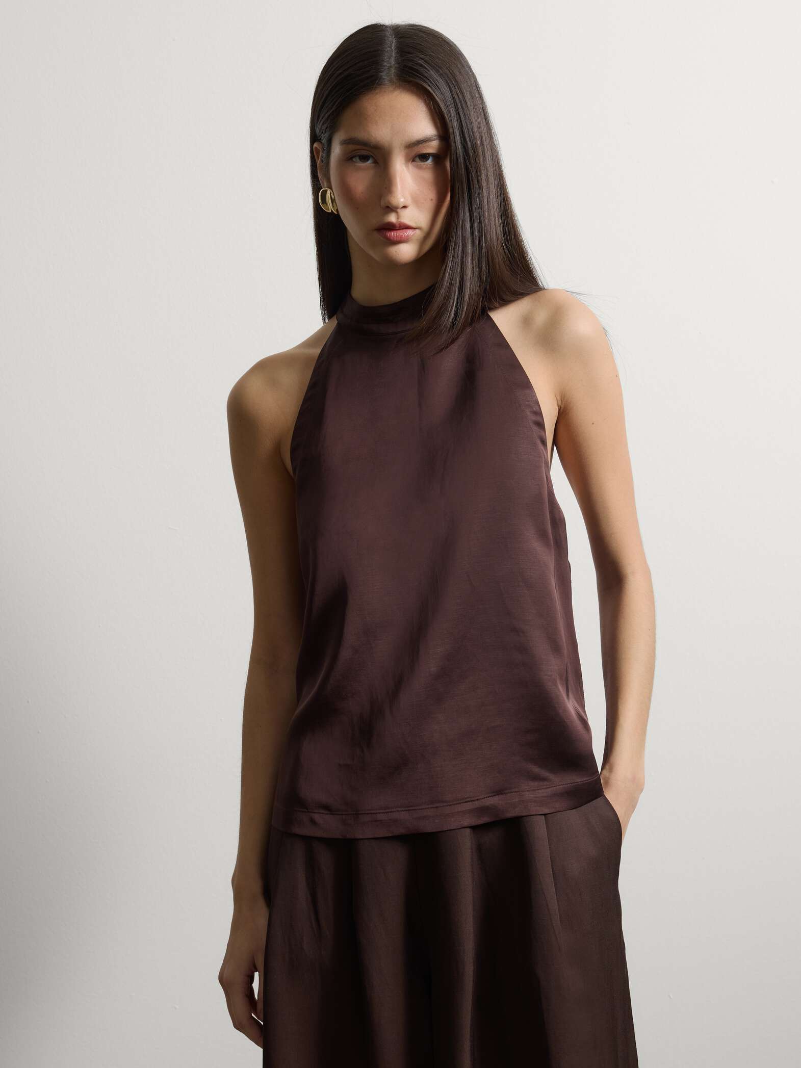 003570904_SF STEFANEL Regular fit sleeveless viscose blend blouse Brown - Image 1