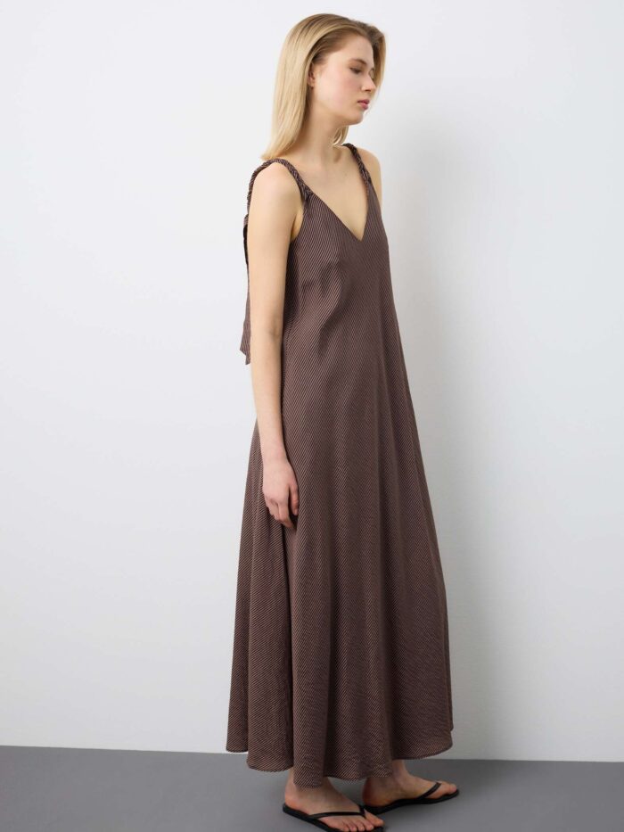 STEFANEL striped straight-fit viscose blend dress Brown - Image 2