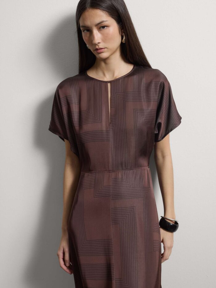 STEFANEL Regular-fit viscose blend dress with checked pattern Brown - Image 2
