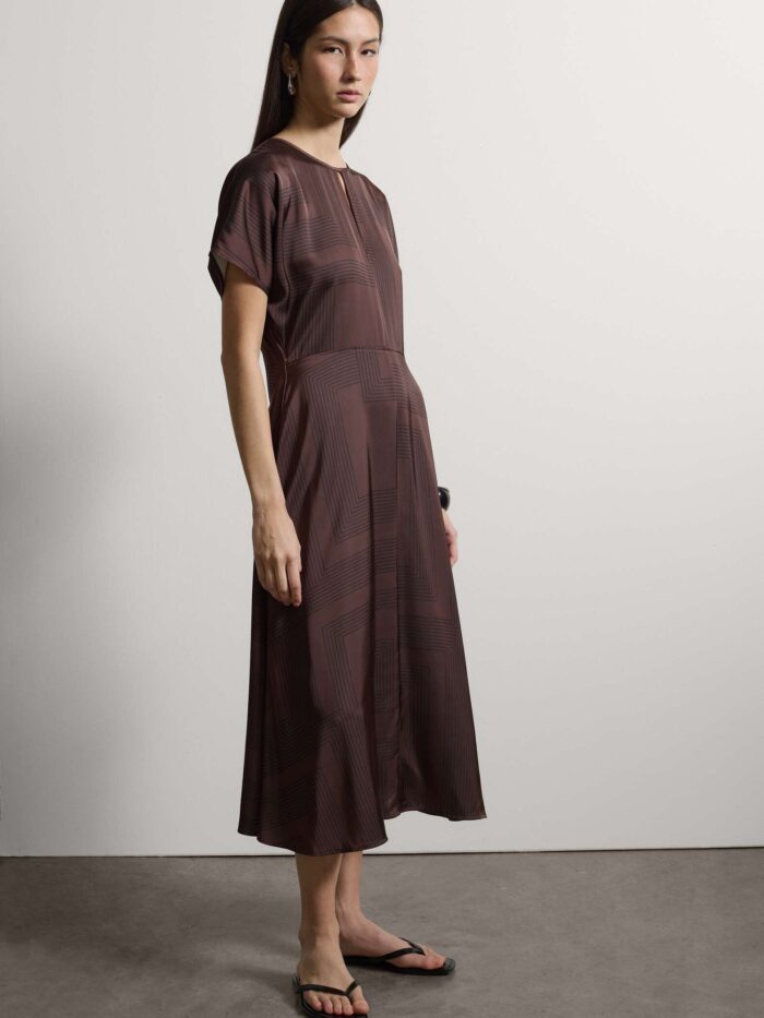 STEFANEL Regular-fit viscose blend dress with checked pattern Brown - Image 3