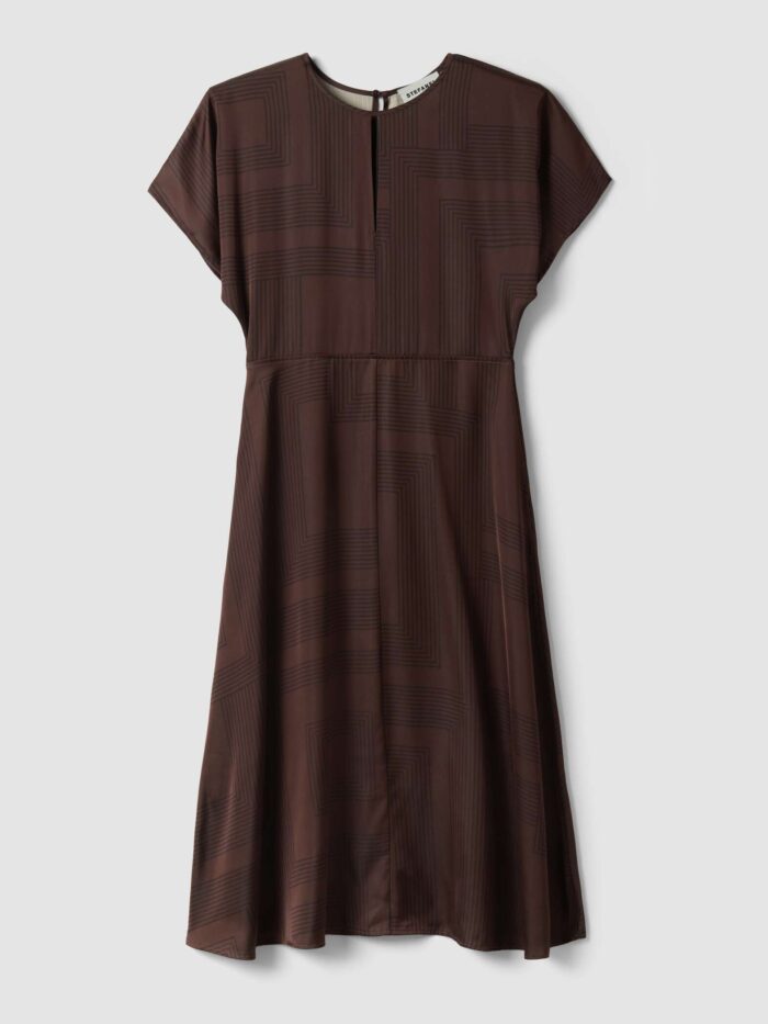 STEFANEL Regular-fit viscose blend dress with checked pattern Brown - Image 6